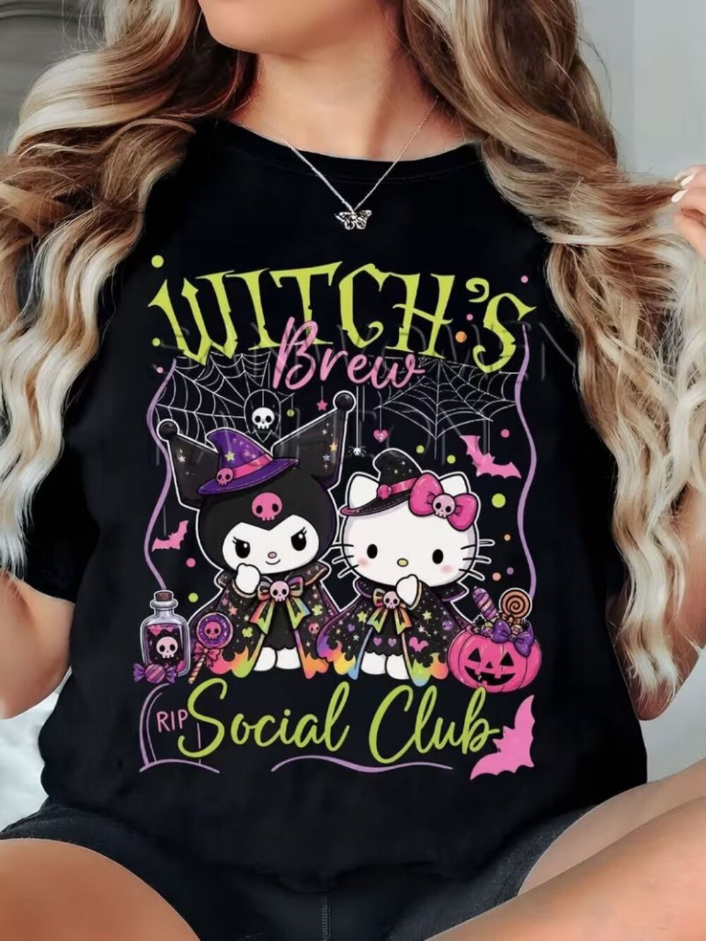 Hello Kitty & Kuromi Witches Brew Social Club Streetwear T-Shirt *Men's Size: L